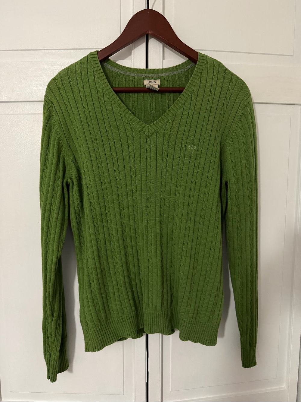 Izod V-Neck Cable Knit Sweater in Green